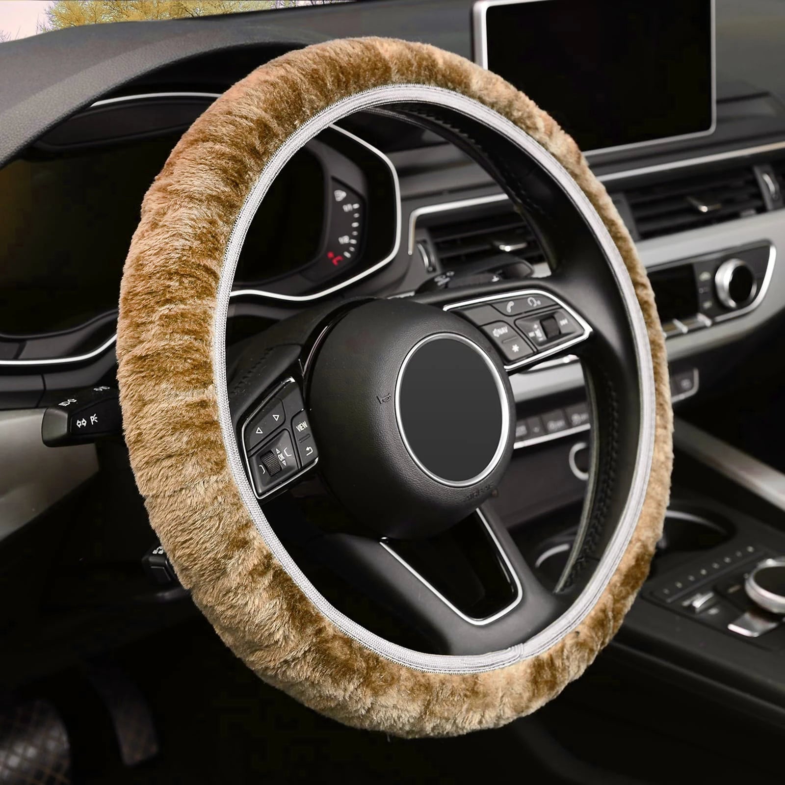 FrostHaven™ Fluffy Steering Wheel Cover – Universal Plush Winter Grip