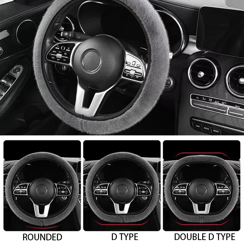 FrostHaven™ Fluffy Steering Wheel Cover – Universal Plush Winter Grip