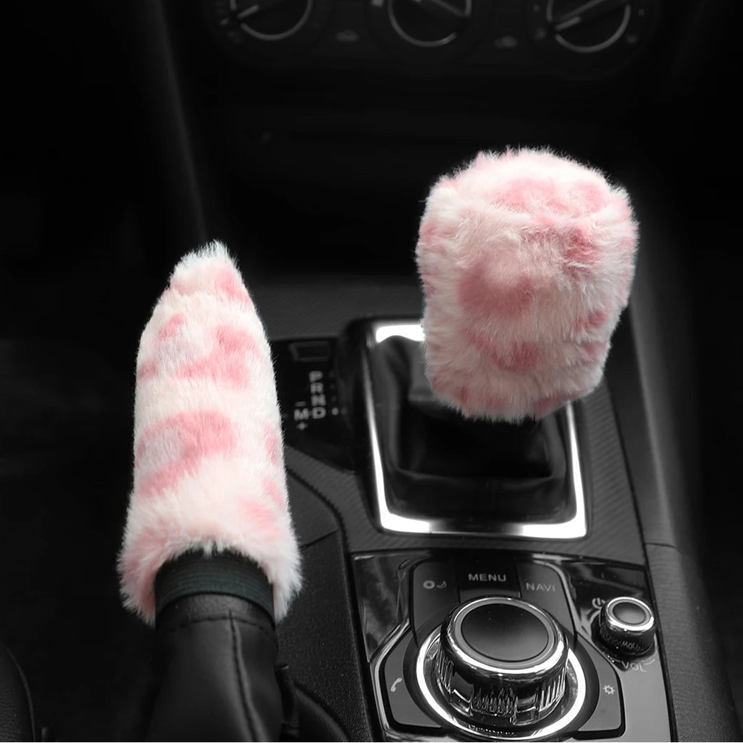 FrostHaven™ 2-Piece Plush Gear Shift & Handbrake Cover Set (Soft Faux Rabbit Fur)
