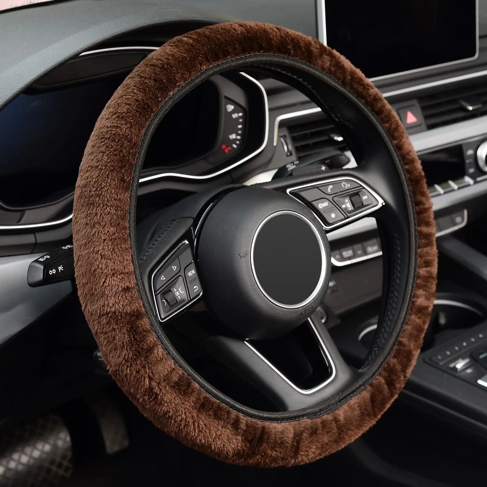FrostHaven™ Fluffy Steering Wheel Cover – Universal Plush Winter Grip