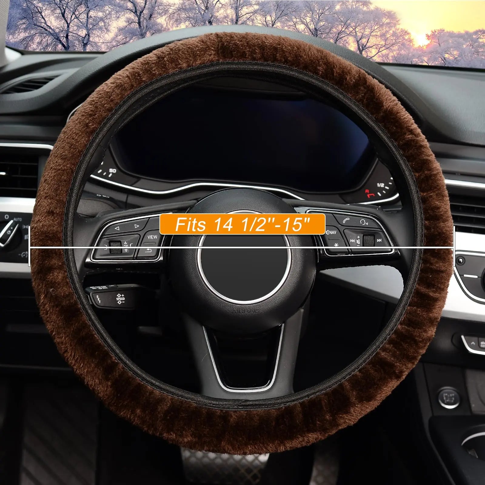 FrostHaven™ Fluffy Steering Wheel Cover – Universal Plush Winter Grip